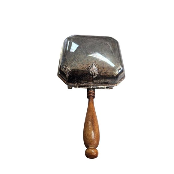 Antique Silver Footed Silent Butler Crumb Catcher Wood Handle - Picture 5 of 14